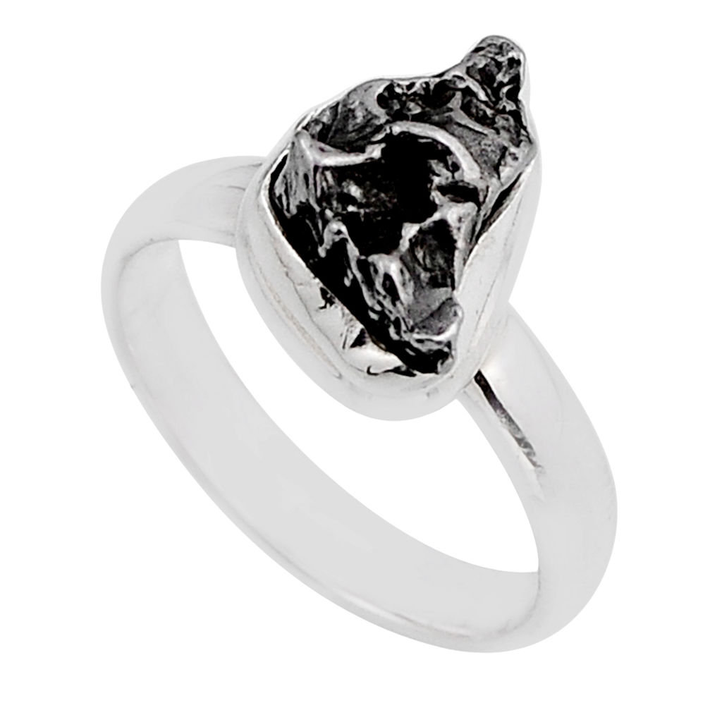 925 silver 6.48cts solitaire natural grey meteorite gibeon ring size 6.5 y85003