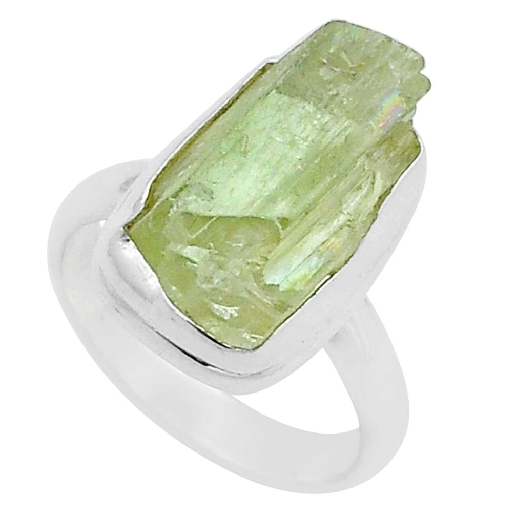 925 silver 8.36cts solitaire natural hiddenite rough fancy ring size 6.5 u61900