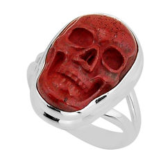 925 silver 10.41cts solitaire natural jasper red fancy skull ring size 6 y80347