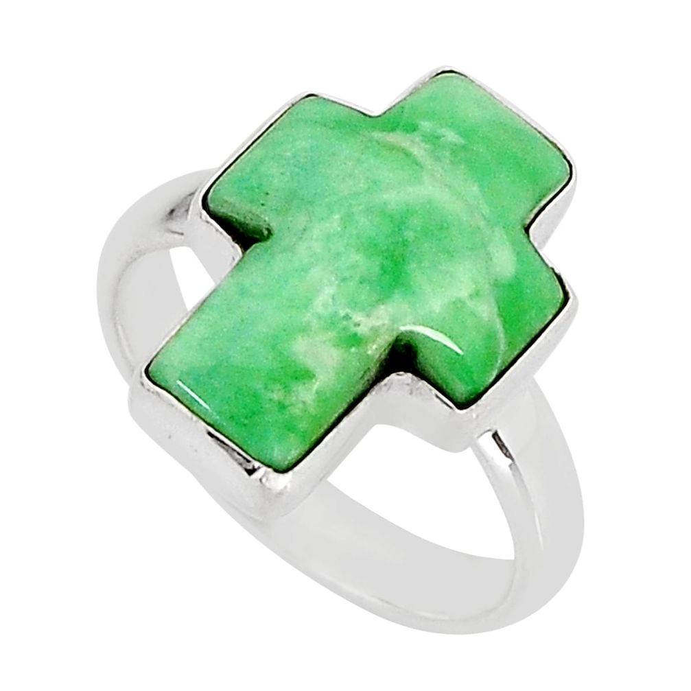 925 silver 8.05cts solitaire natural  turquoise cross ring size 7 y75133