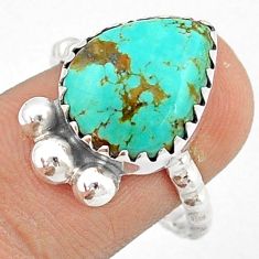 925 silver 6.03cts solitaire natural kingman turquoise pear ring size 7.5 u28349