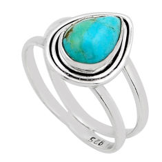 925 silver 2.44cts solitaire natural kingman turquoise pear ring size 7.5 y81752