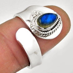 925 silver 1.94cts solitaire natural labradorite adjustable ring size 6.5 n35473