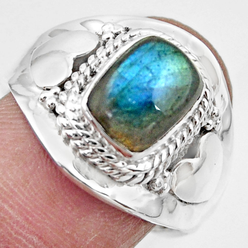 925 silver 3.19cts solitaire natural labradorite adjustable ring size 7.5 r49580