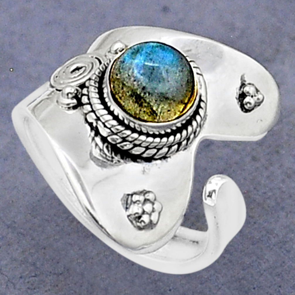 925 silver 2.45cts solitaire natural labradorite adjustable ring size 7 u89386
