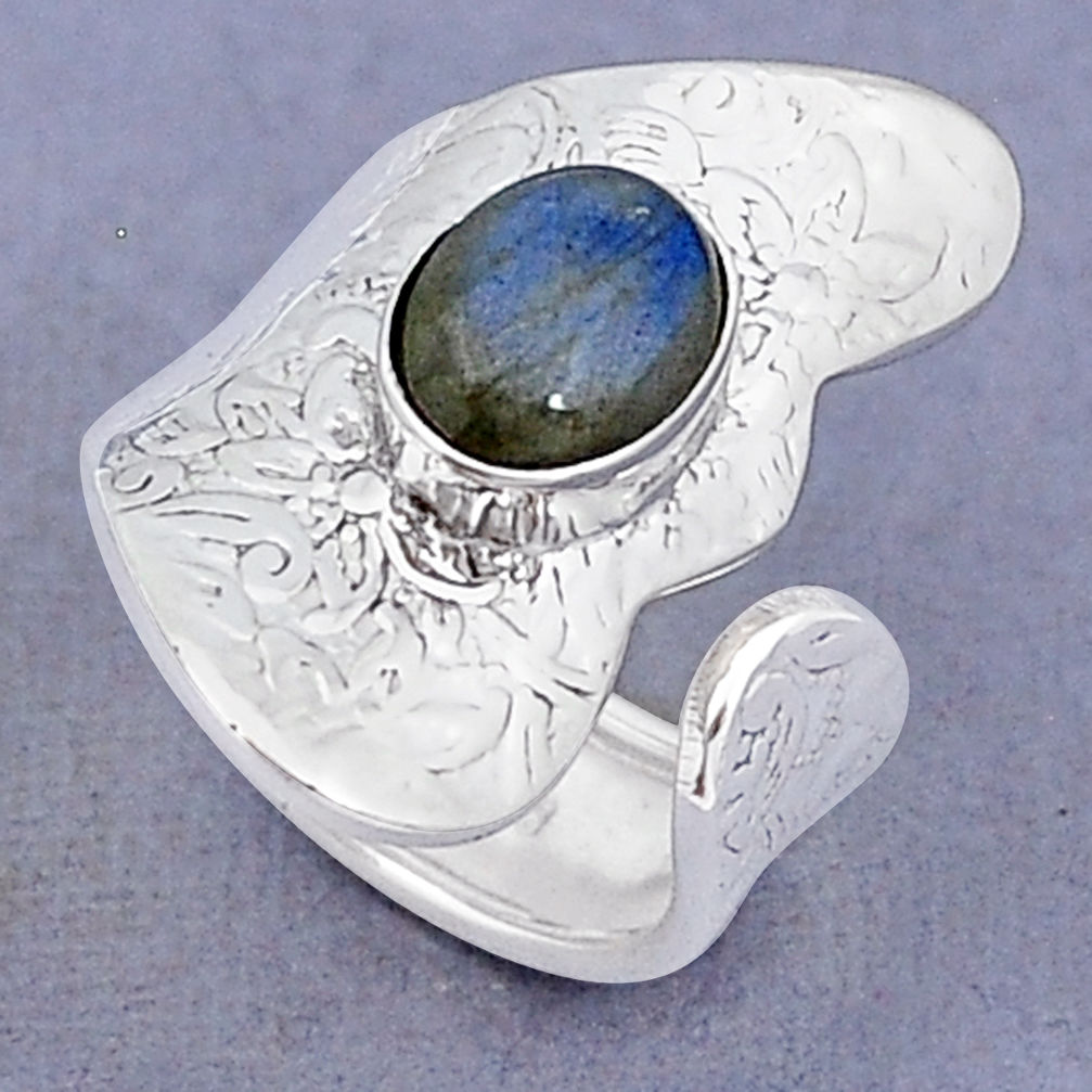 925 silver 3.25cts solitaire natural labradorite adjustable ring size 7 y3675