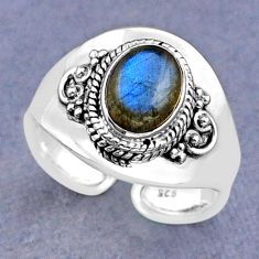 925 silver 3.07cts solitaire natural labradorite adjustable ring size 8 y26690
