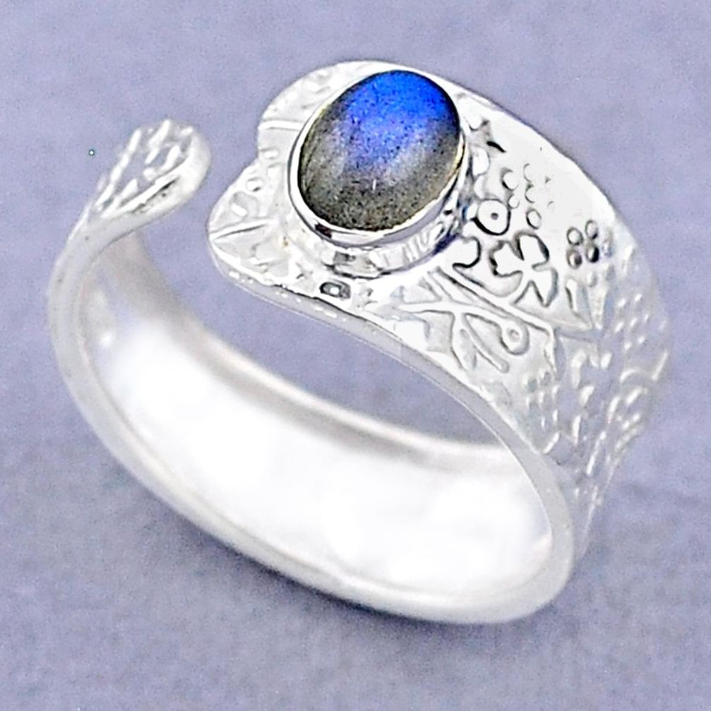925 silver 1.43cts solitaire natural labradorite adjustable ring size 7.5 t47418