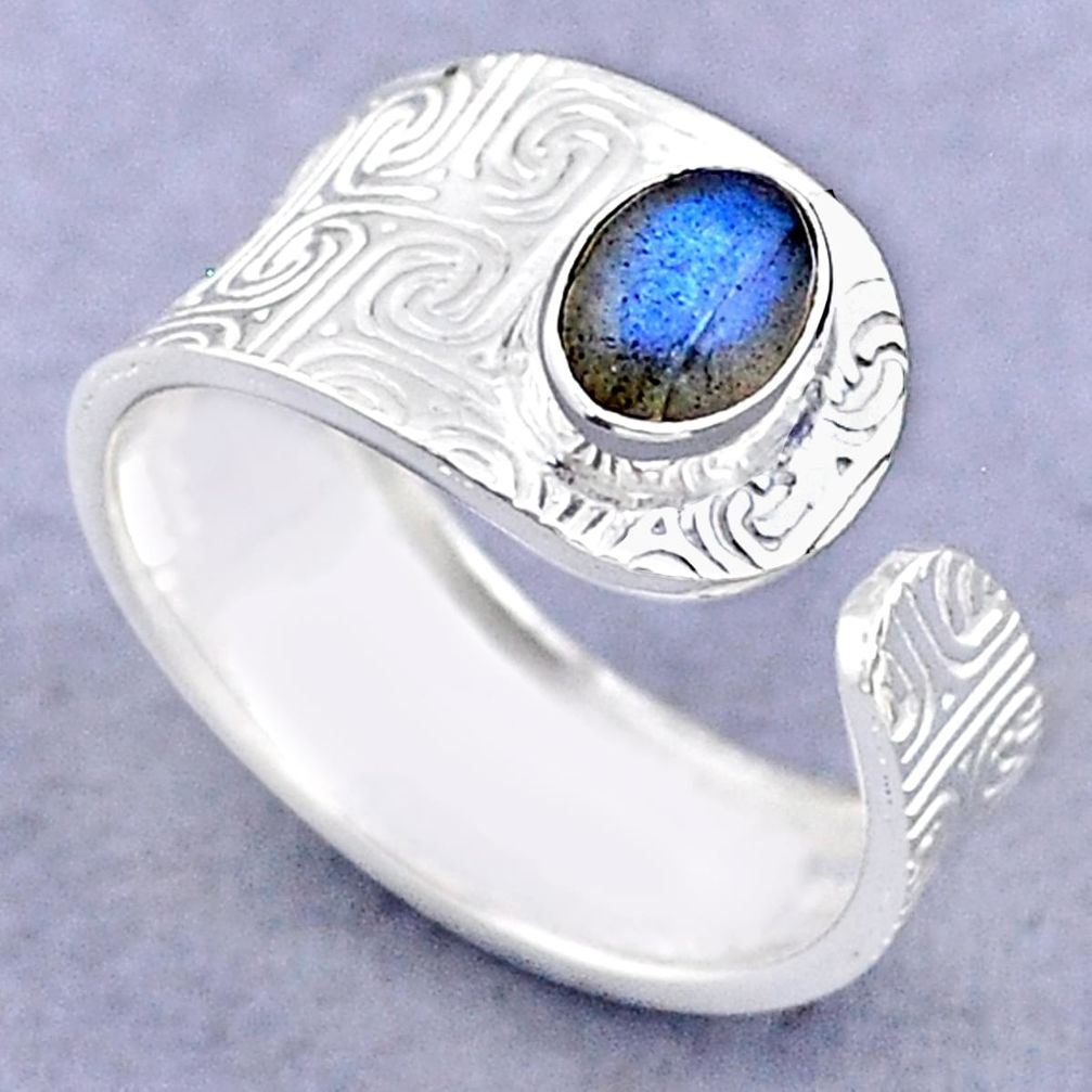 925 silver 1.51cts solitaire natural labradorite adjustable ring size 8.5 t47437