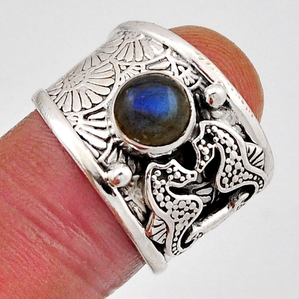 925 silver 2.75cts solitaire natural labradorite seahorse ring size 7.5 n12317