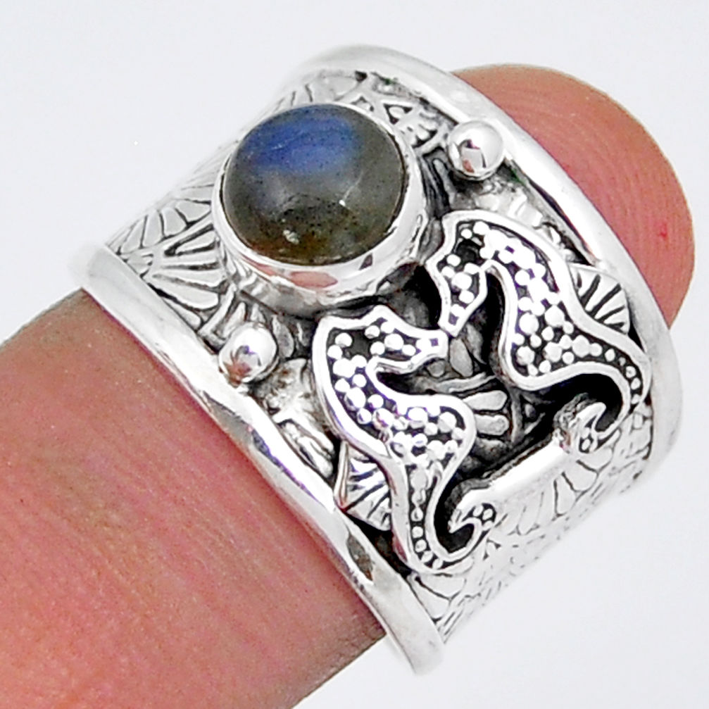 925 silver 2.41cts solitaire natural labradorite seahorse ring size 7.5 y3714