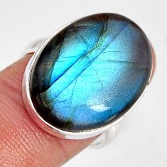 925 silver 16.17cts solitaire natural labradorite spectrolite ring size 7 y79869