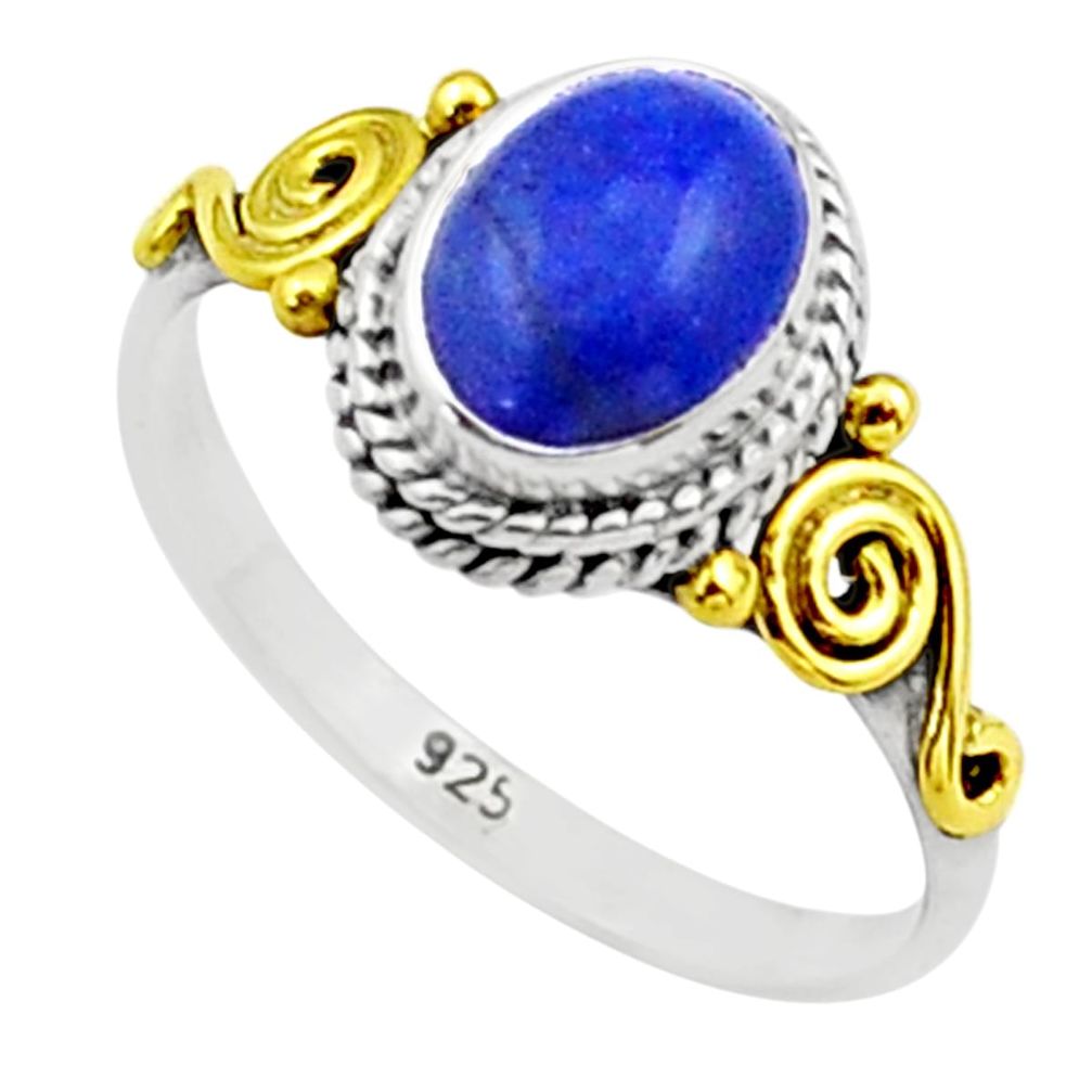 925 silver 2.10cts solitaire natural lapis lazuli 14k gold ring size 8 t71930