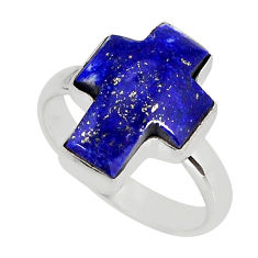 925 silver 8.69cts solitaire natural lapis lazuli cross ring size 8.5 y75136