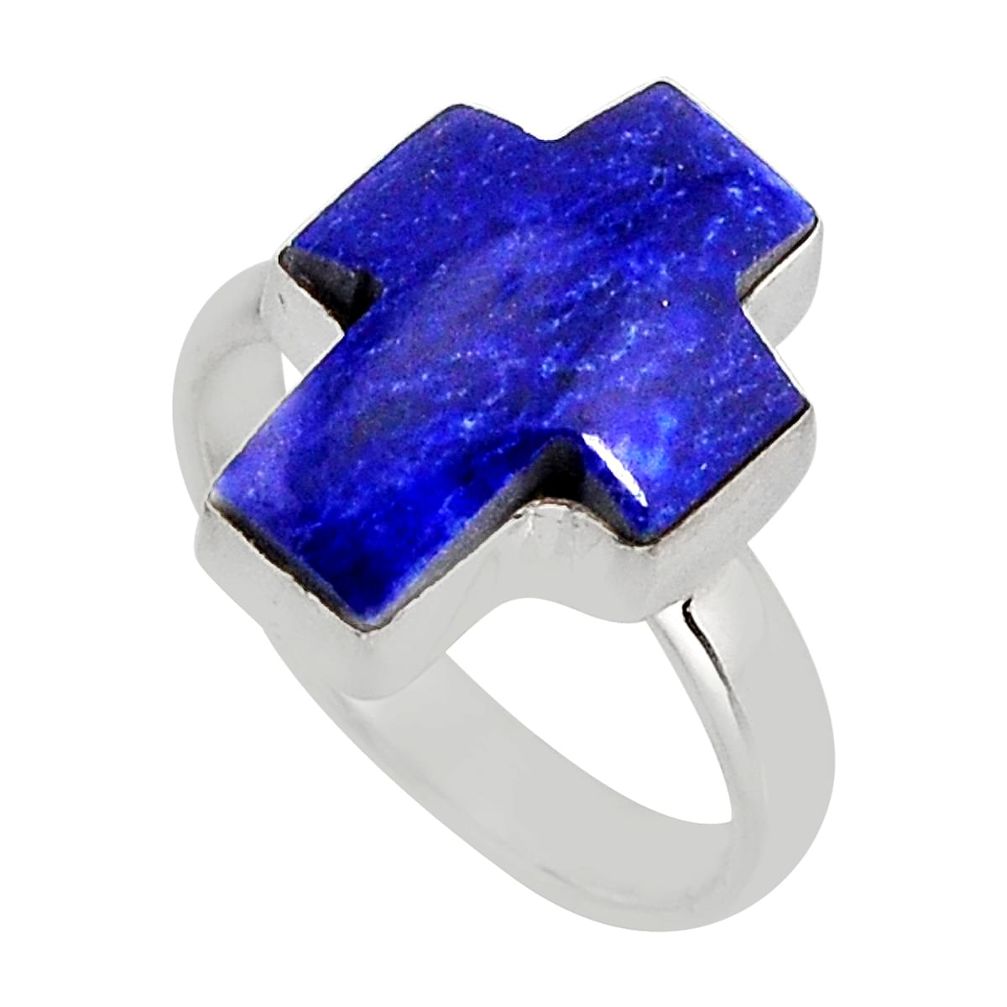 925 silver 8.41cts solitaire natural lapis lazuli cross ring size 6.5 y75138