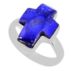 925 silver 8.09cts solitaire natural lapis lazuli cross ring size 7.5 y77624