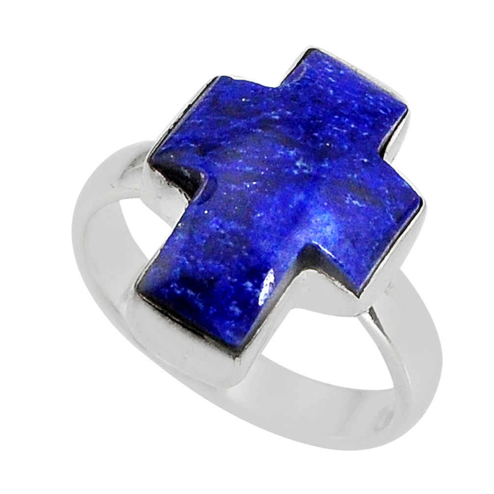 925 silver 7.87cts solitaire natural lapis lazuli fancy cross ring size 7 y77649