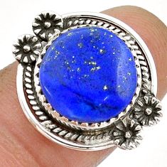 925 silver 7.29cts solitaire natural lapis lazuli flower ring size 7.5 u90742
