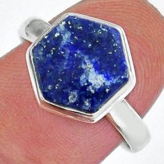 925 silver 5.22cts solitaire natural lapis lazuli hexagon ring size 8 y18285