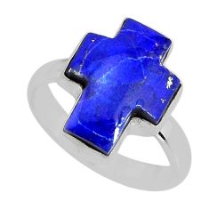 925 silver 8.80cts solitaire natural lapis lazuli holy cross ring size 8 y77375