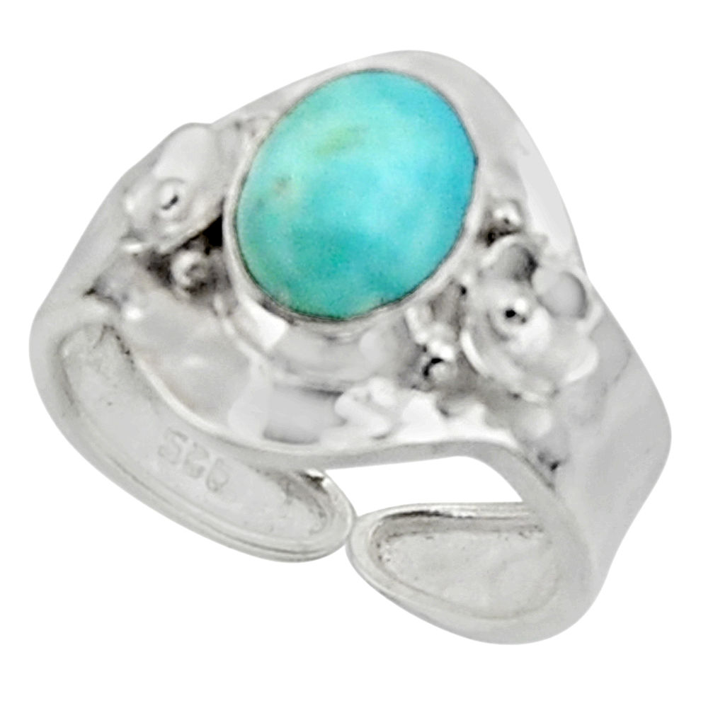 925 silver 3.11cts solitaire natural larimar adjustable ring size 7.5 r50199