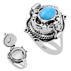 925 silver 1.62cts solitaire natural larimar oval poison box ring size 8 n40896