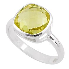 925 silver 4.94cts solitaire natural lemon topaz cushion ring size 8 t85016