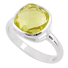 925 silver 5.43cts solitaire natural lemon topaz cushion ring size 7.5 t85019