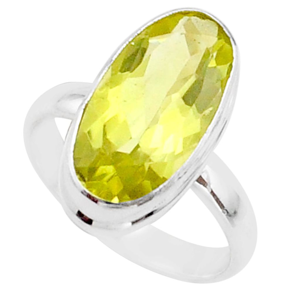 925 silver 7.57cts solitaire natural lemon topaz oval shape ring size 9 t61573