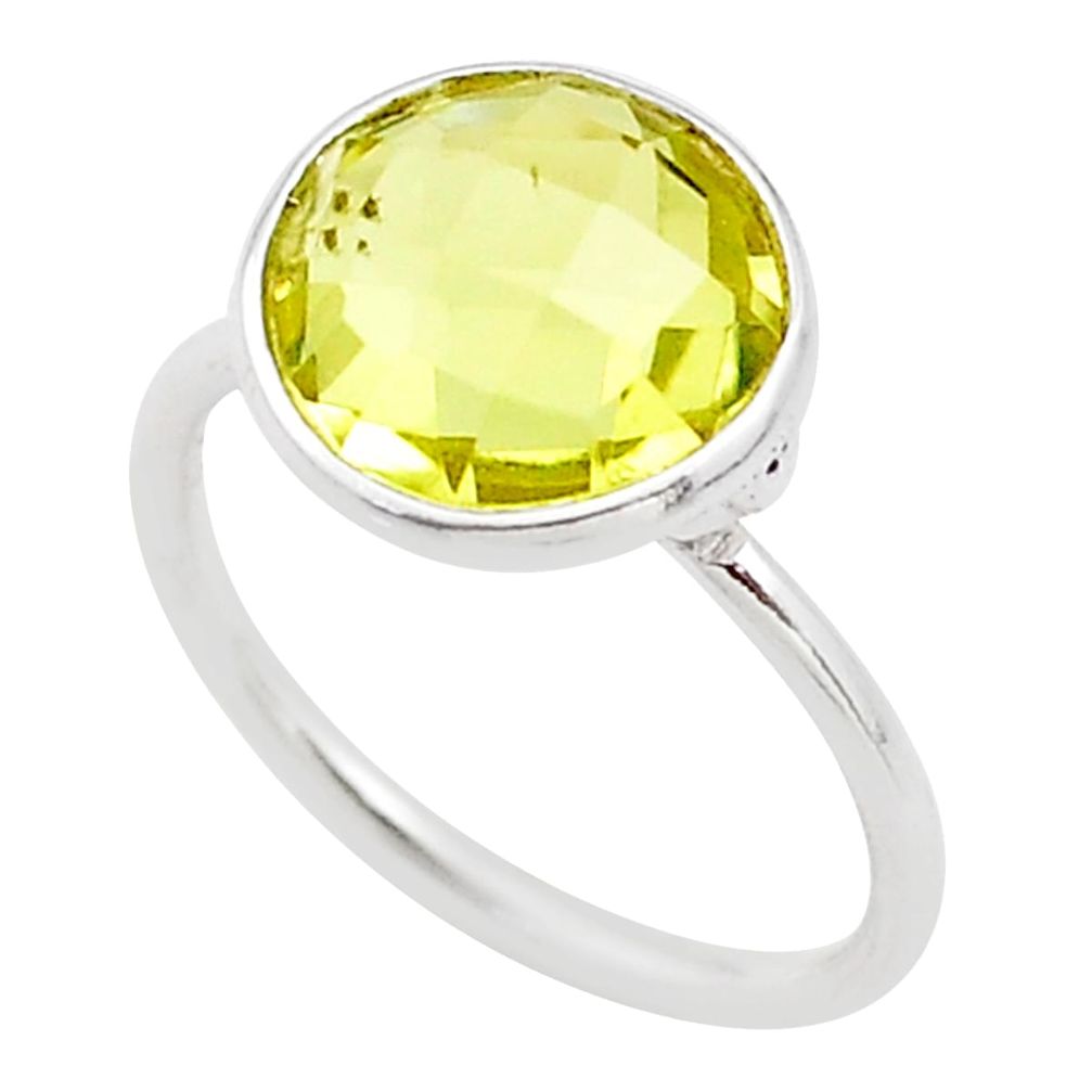 925 silver 4.18cts solitaire natural lemon topaz round shape ring size 7 t70570