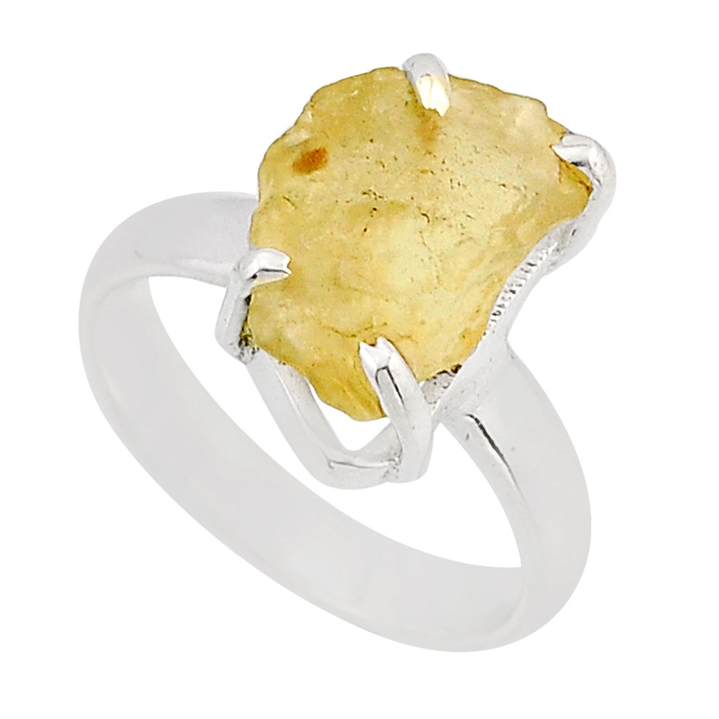925 silver 4.69cts solitaire natural libyan desert glass fancy ring size 7 n2196