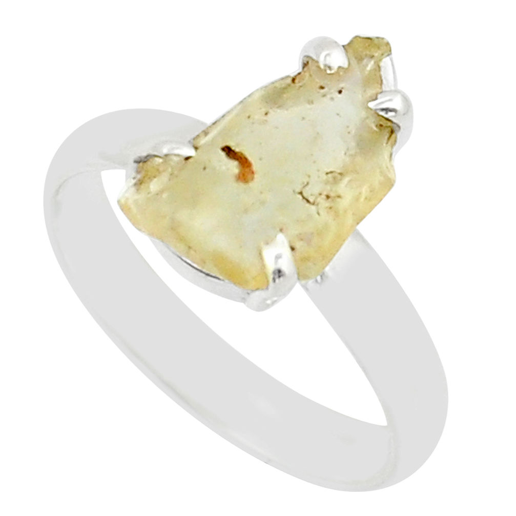 Clearance Sale- 925 silver 4.26cts solitaire natural libyan desert glass ring size 8.5 u89064
