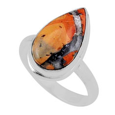 925 silver 6.39cts solitaire natural malinga jasper pear ring size 6.5 n38063