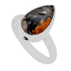 925 silver 4.72cts solitaire natural malinga jasper pear ring size 6.5 n38078