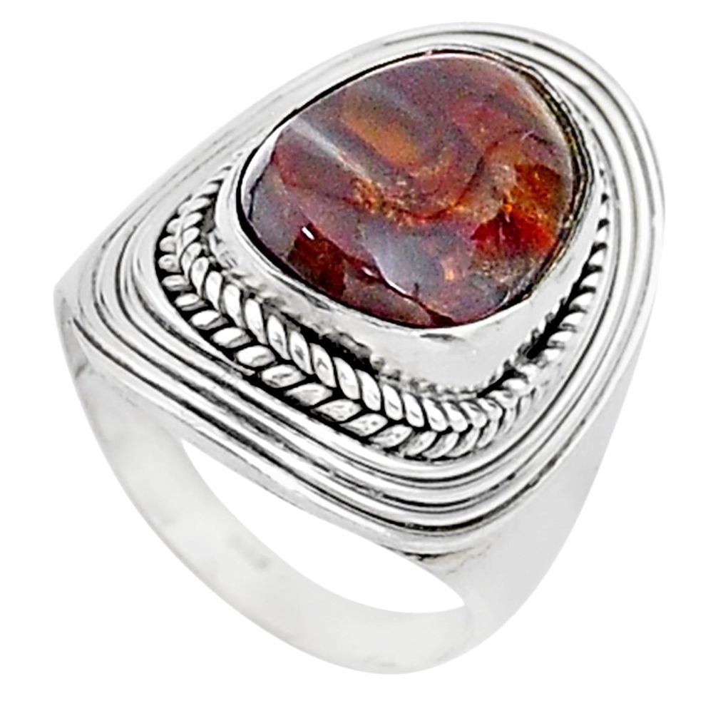 925 silver 7.23cts solitaire natural mexican fire agate fancy ring size 7 t15552