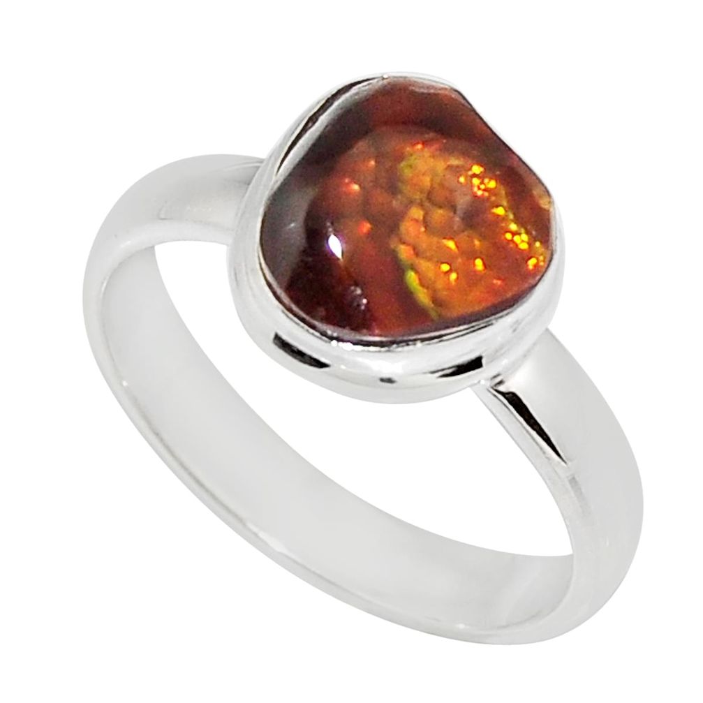 925 silver 4.43cts solitaire natural mexican fire agate fancy ring size 8 y26339