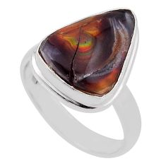 925 silver 6.39cts solitaire natural mexican fire agate ring size 6.5 n30782