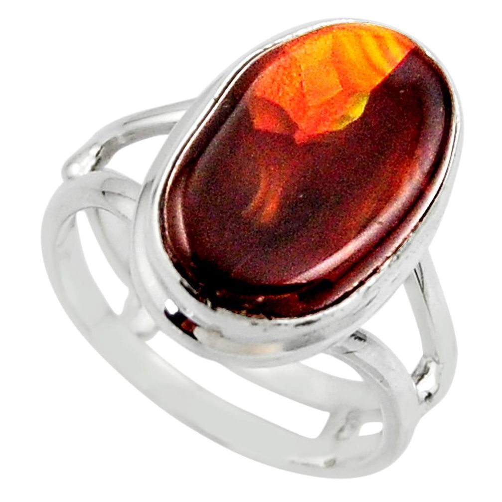 925 silver 8.80cts solitaire natural mexican fire agate ring size 6.5 r50089