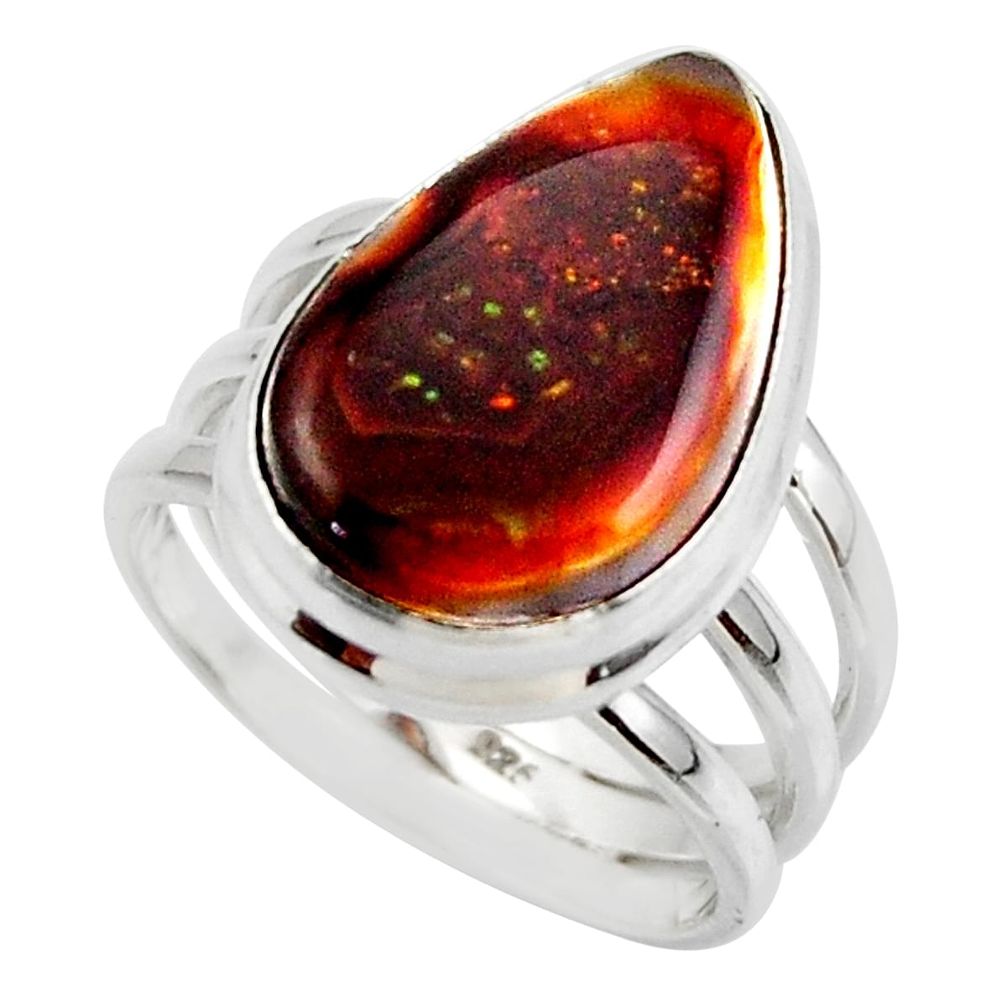 925 silver 10.25cts solitaire natural mexican fire agate ring size 6.5 r50100