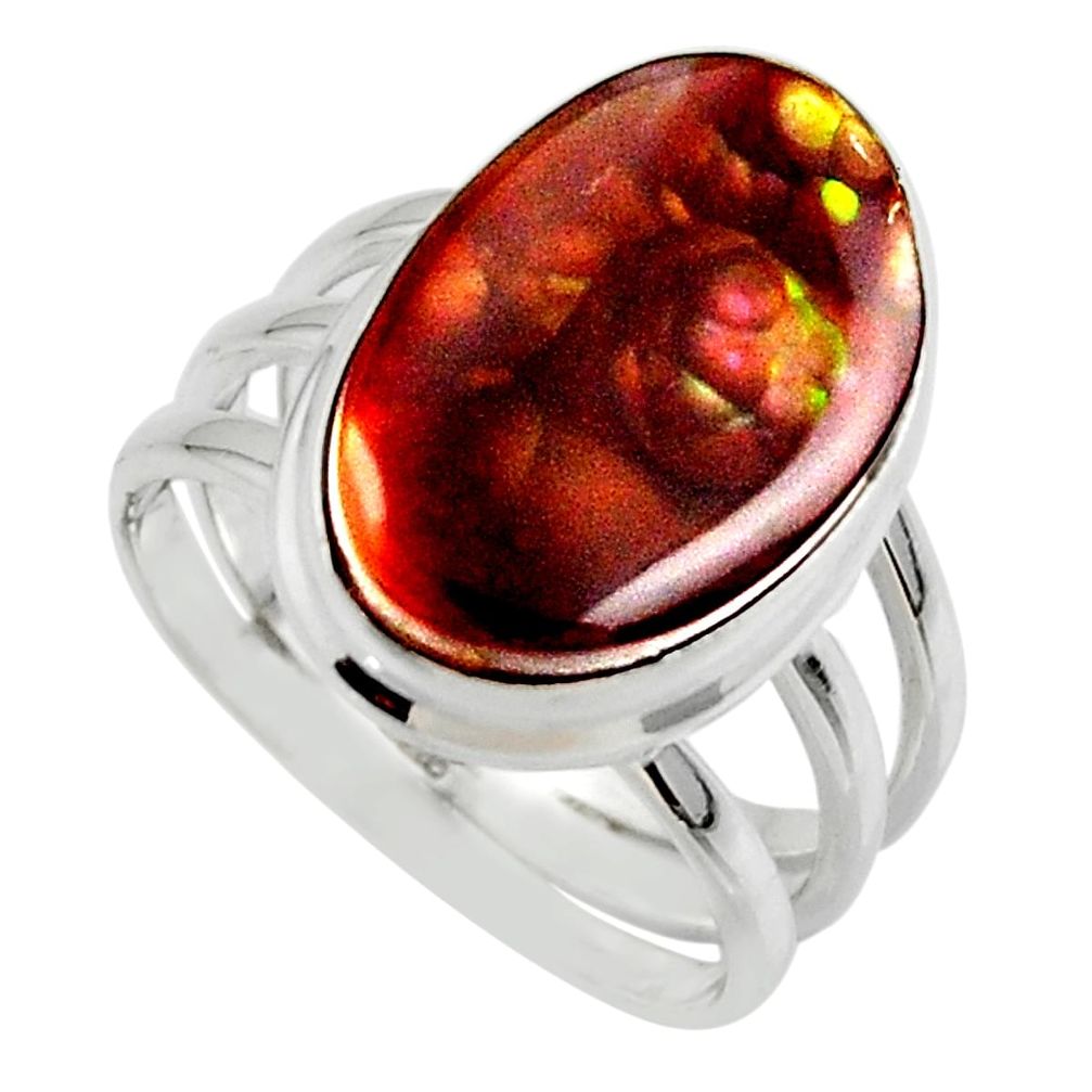 925 silver 8.42cts solitaire natural mexican fire agate ring size 7.5 r50109