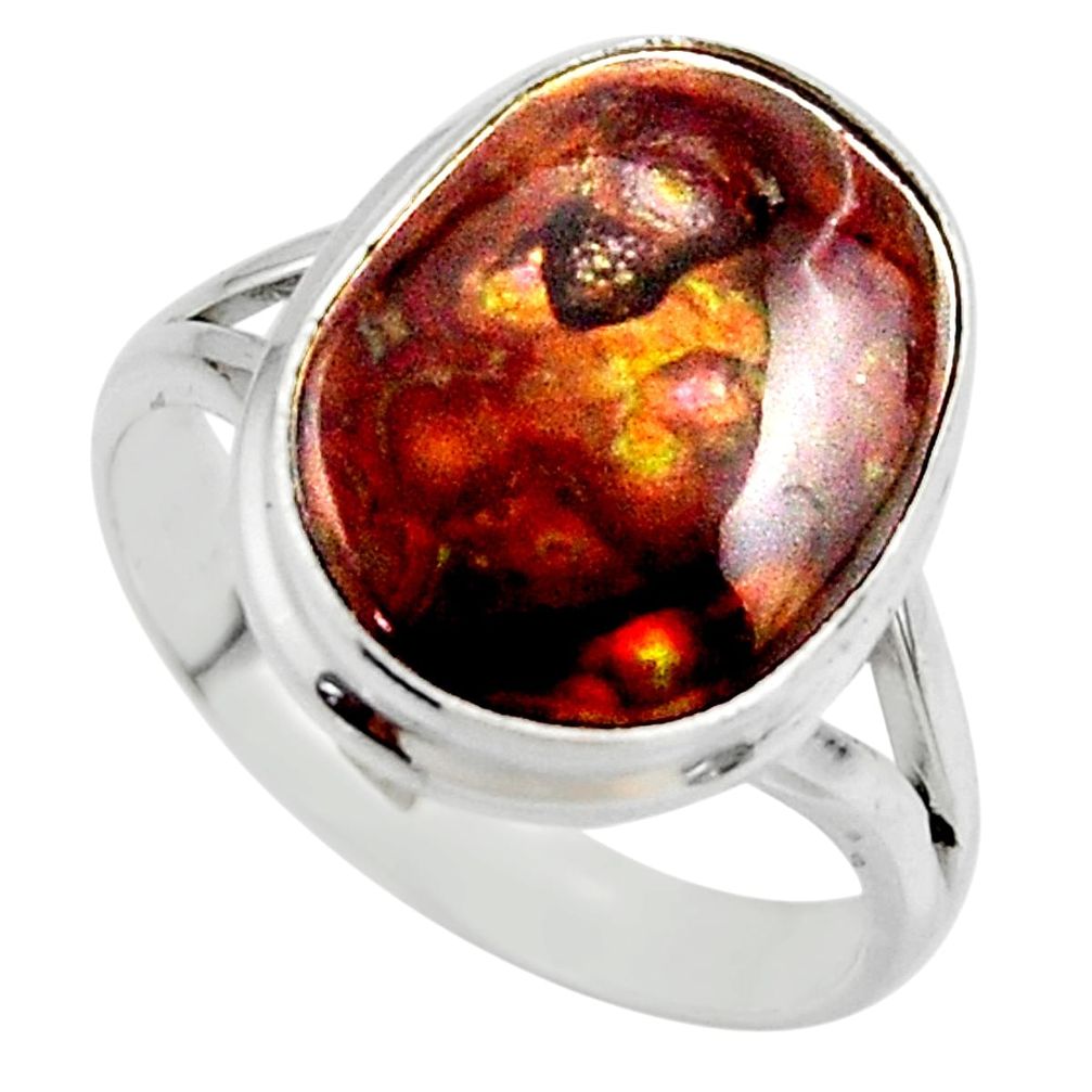 925 silver 8.05cts solitaire natural mexican fire agate ring size 8.5 r50114