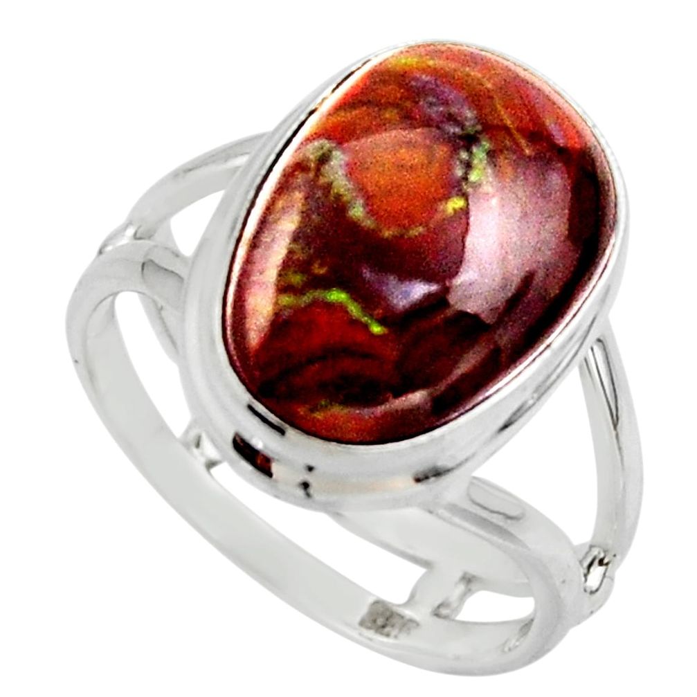 925 silver 8.42cts solitaire natural mexican fire agate ring size 7.5 r50119