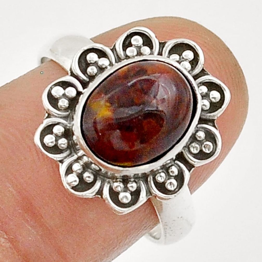 925 silver 4.30cts solitaire natural mexican fire agate ring size 7.5 u87883