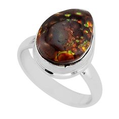 925 silver 5.09cts solitaire natural mexican fire agate ring size 6.5 y67036