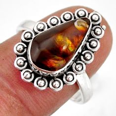 925 silver 4.69cts solitaire natural mexican fire agate ring size 8.5 y78156