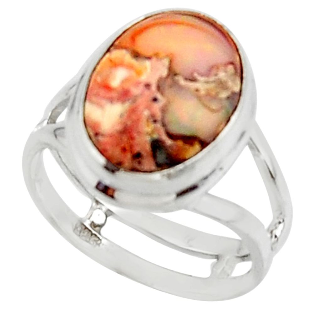 925 silver 7.04cts solitaire natural mexican fire opal oval ring size 7 r50808