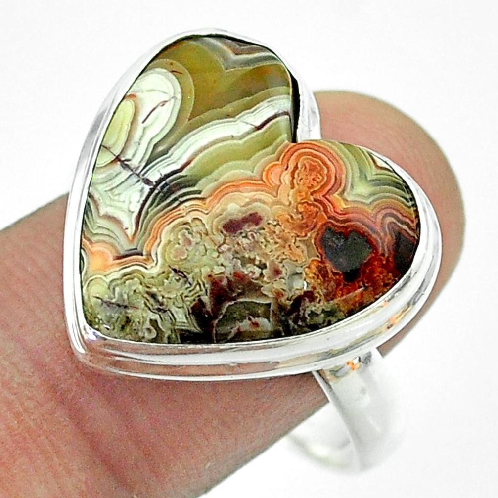 925 silver solitaire natural mexican laguna lace agate heart ring size 11 t54150
