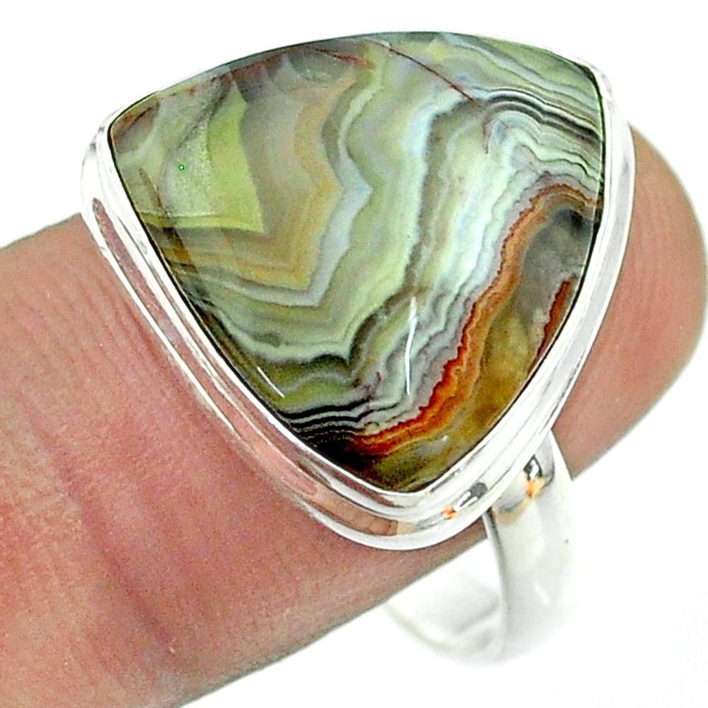 925 silver solitaire natural mexican laguna lace agate ring size 10 t54146