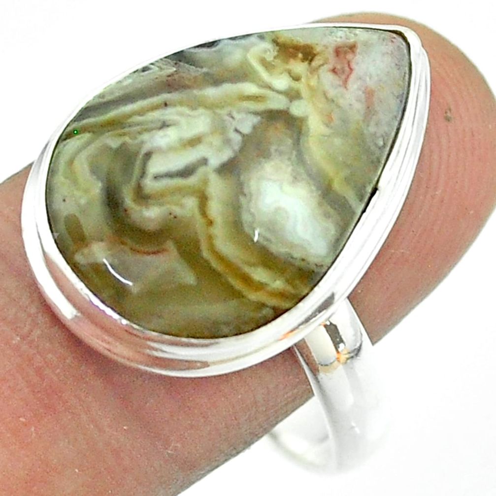 925 silver solitaire natural mexican laguna lace agate ring size 10.5 t54174