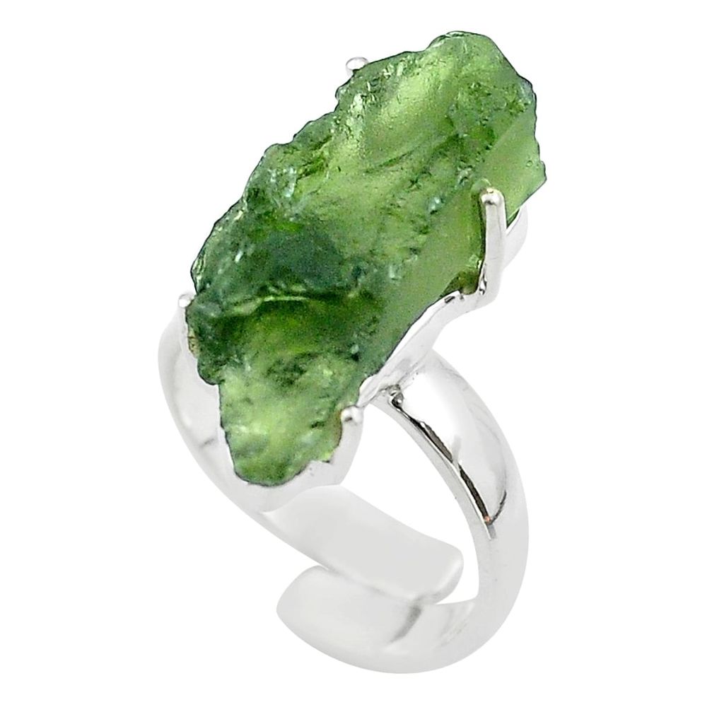 925 silver 8.77cts solitaire natural moldavite adjustable ring size 6.5 t50032